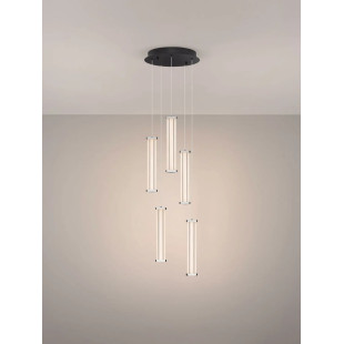 Lampa wisząca modern 5 punktowa Modena LED 3000K 32cm przeźroczysty akryl / satynowy nikiel / czarny
