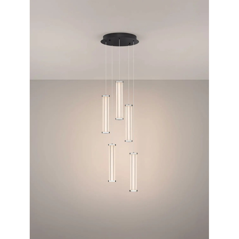 Lampa wisząca modern 5 punktowa Modena LED 3000K 32cm przeźroczysty akryl / satynowy nikiel / czarny