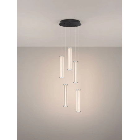 Lampa wisząca modern 5 punktowa Modena LED 3000K 32cm przeźroczysty akryl / satynowy nikiel / czarny