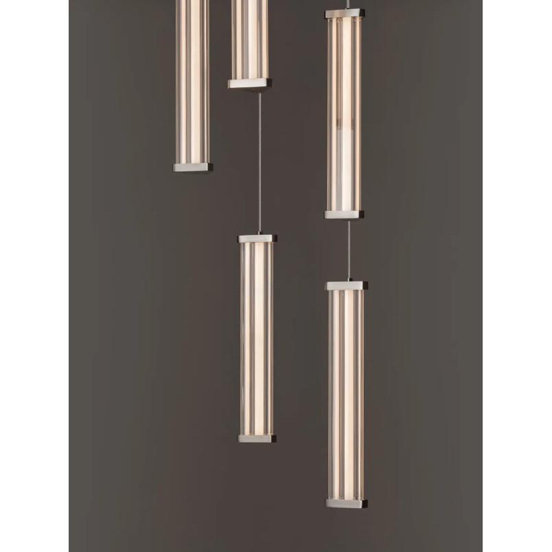 Lampa wisząca modern 5 punktowa Modena LED 3000K 32cm przeźroczysty akryl / satynowy nikiel / czarny
