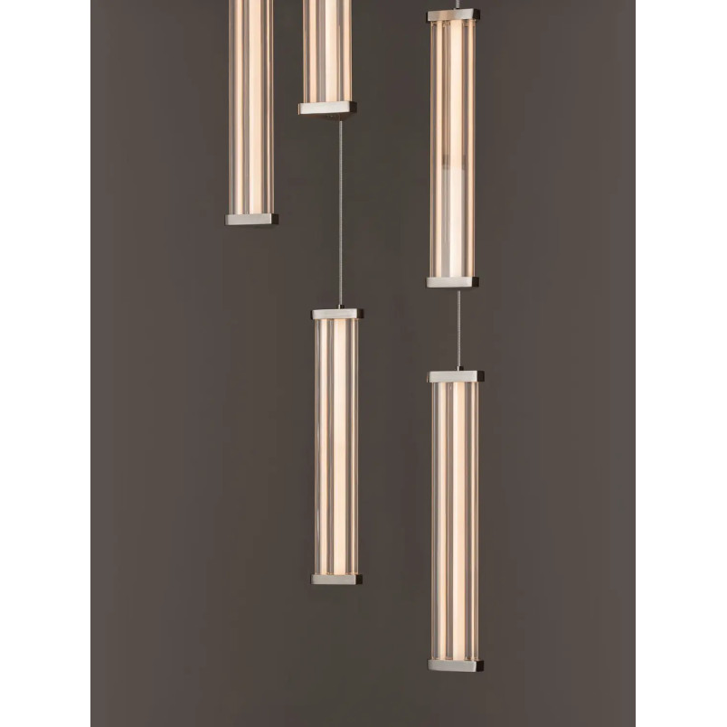 Lampa wisząca modern 5 punktowa Modena LED 2700K 32cm przeźroczysty akryl / satynowy nikiel / czarny