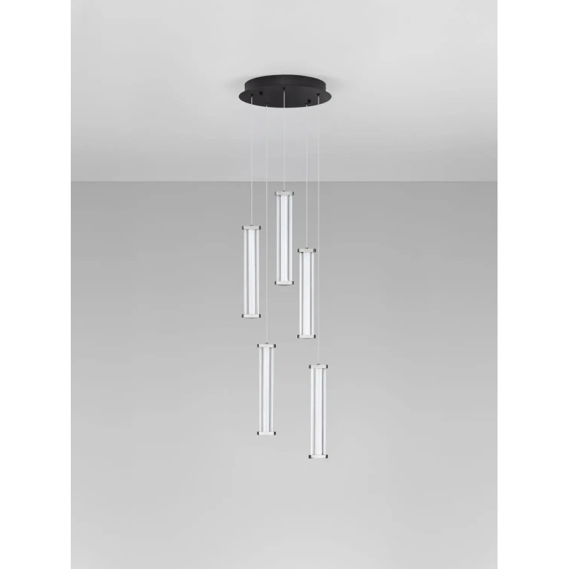 Lampa wisząca modern 5 punktowa Modena LED 2700K 32cm przeźroczysty akryl / satynowy nikiel / czarny