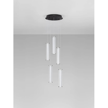 Lampa wisząca modern 5 punktowa Modena LED 2700K 32cm przeźroczysty akryl / satynowy nikiel / czarny
