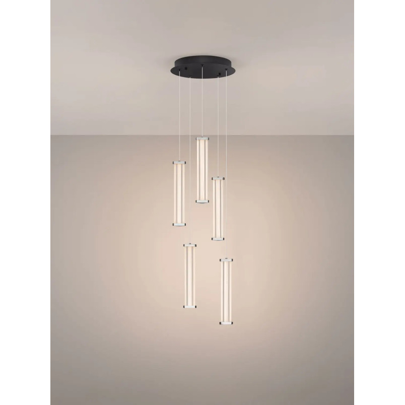 Lampa wisząca modern 5 punktowa Modena LED 2700K 32cm przeźroczysty akryl / satynowy nikiel / czarny