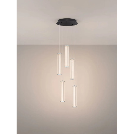 Lampa wisząca modern 5 punktowa Modena LED 2700K 32cm przeźroczysty akryl / satynowy nikiel / czarny