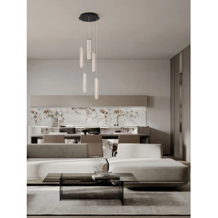 Lampa wisząca modern 5 punktowa Modena LED 2700K 32cm przeźroczysty akryl / satynowy nikiel / czarny