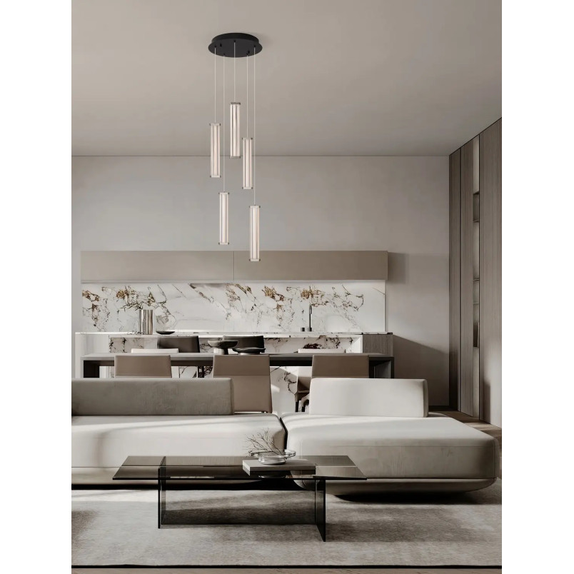 Lampa wisząca modern 5 punktowa Modena LED 2700K 32cm przeźroczysty akryl / satynowy nikiel / czarny