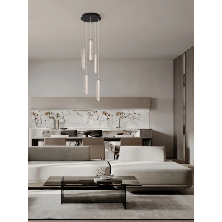 Lampa wisząca modern 5 punktowa Modena LED 2700K 32cm przeźroczysty akryl / satynowy nikiel / czarny