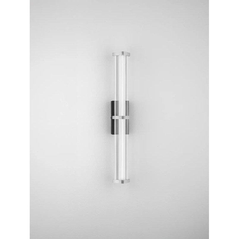Kinkiet pionowy modern Modena 46cm LED 3000K IP44 przeźroczysty akryl / satynowy nikiel / czarny