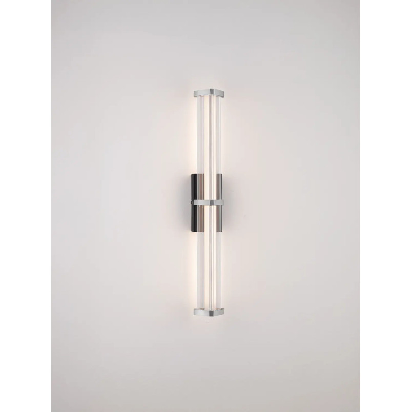 Kinkiet pionowy modern Modena 46cm LED 3000K IP44 przeźroczysty akryl / satynowy nikiel / czarny
