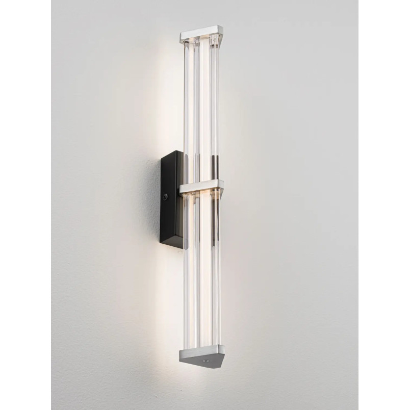 Kinkiet pionowy modern Modena 46cm LED 3000K IP44 przeźroczysty akryl / satynowy nikiel / czarny