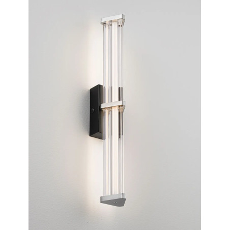 Kinkiet pionowy modern Modena 46cm LED 3000K IP44 przeźroczysty akryl / satynowy nikiel / czarny