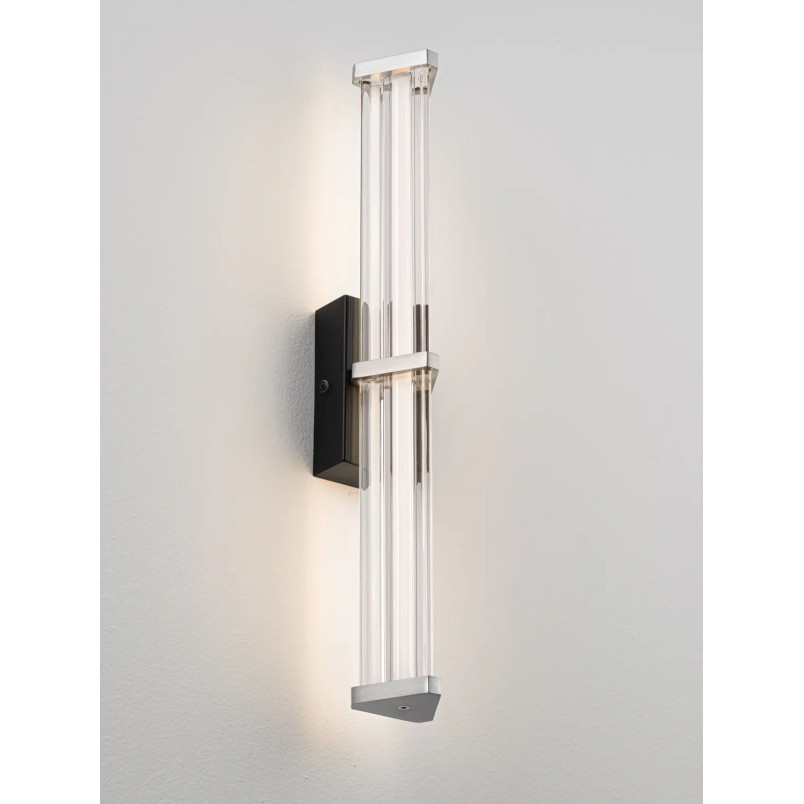 Kinkiet pionowy modern Modena 46cm LED 2700K IP44 przeźroczysty akryl / satynowy nikiel / czarny