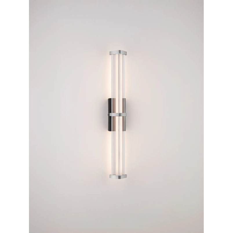 Kinkiet pionowy modern Modena 46cm LED 2700K IP44 przeźroczysty akryl / satynowy nikiel / czarny