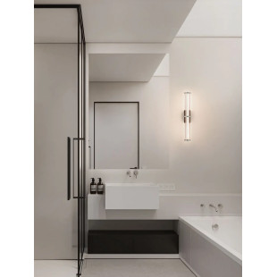 Kinkiet pionowy modern Modena 46cm LED 2700K IP44 przeźroczysty akryl / satynowy nikiel / czarny