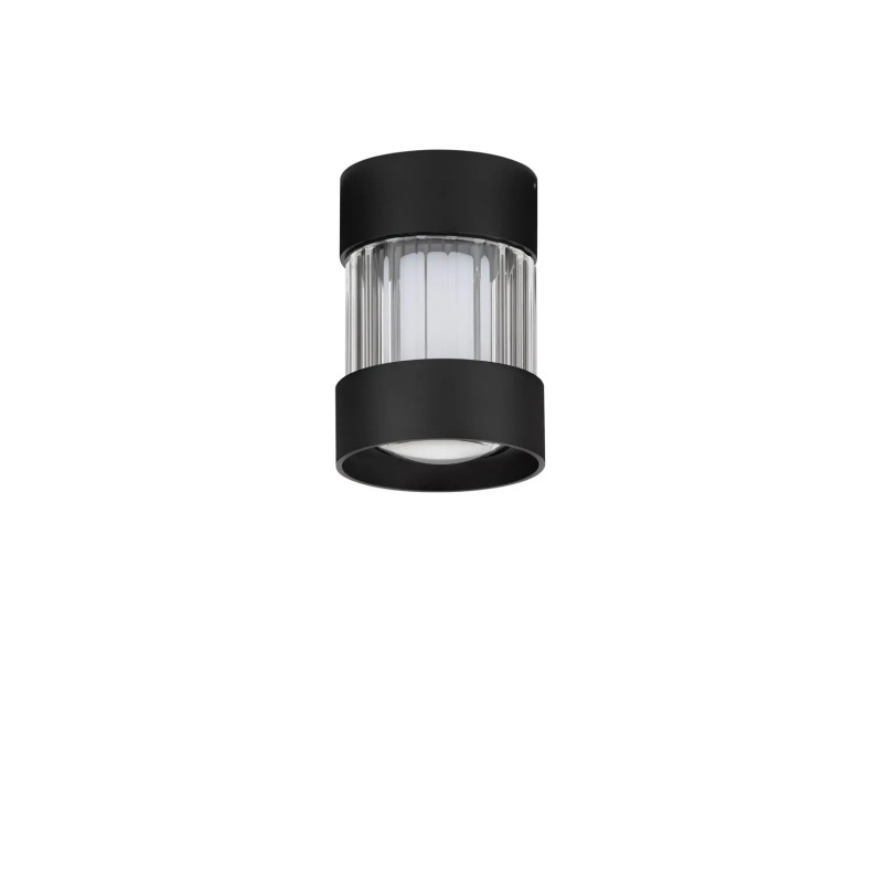 Plafon szklany ryflowany w stylu modern-retro Limidi 8cm ściemniacz LED 2700-3000K szkło przeźroczyste / czarny