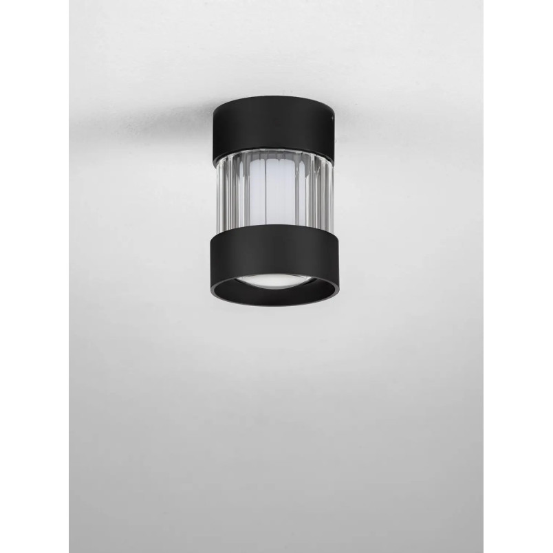 Plafon szklany ryflowany w stylu modern-retro Limidi 8cm ściemniacz LED 2700-3000K szkło przeźroczyste / czarny