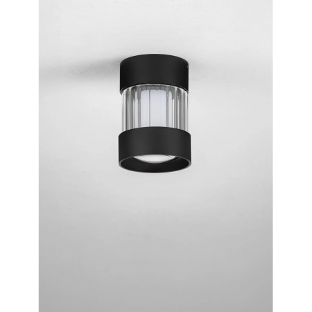 Plafon szklany ryflowany w stylu modern-retro Limidi 8cm ściemniacz LED 2700-3000K szkło przeźroczyste / czarny