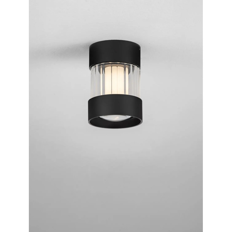 Plafon szklany ryflowany w stylu modern-retro Limidi 8cm ściemniacz LED 2700-3000K szkło przeźroczyste / czarny