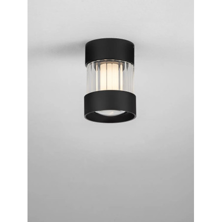 Plafon szklany ryflowany w stylu modern-retro Limidi 8cm ściemniacz LED 2700-3000K szkło przeźroczyste / czarny