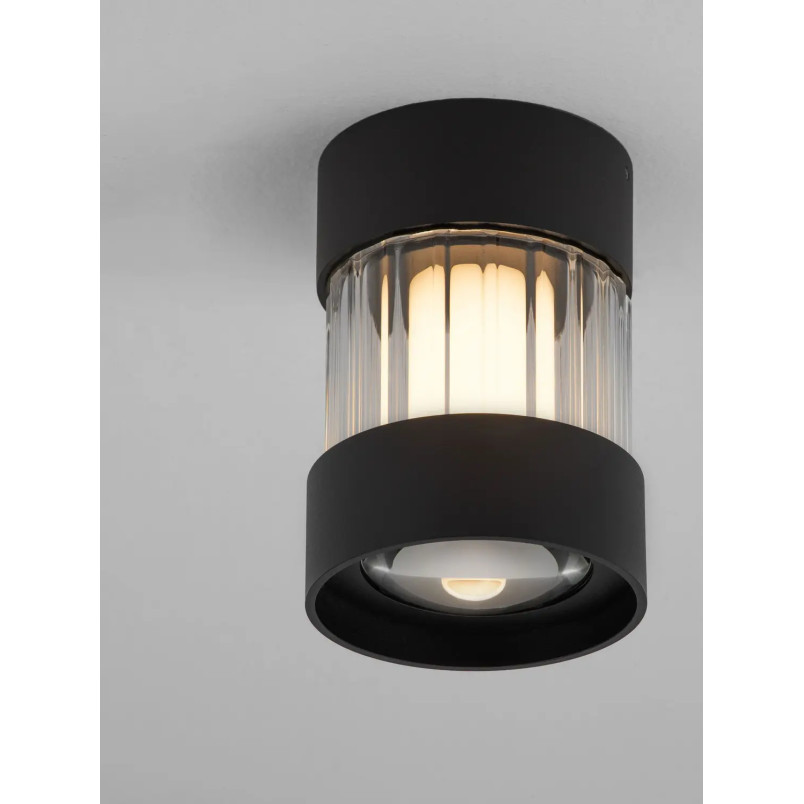 Plafon szklany ryflowany w stylu modern-retro Limidi 8cm ściemniacz LED 2700-3000K szkło przeźroczyste / czarny
