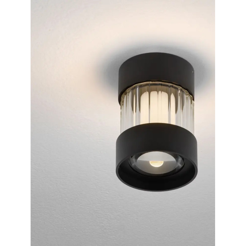 Plafon szklany ryflowany w stylu modern-retro Limidi 8cm ściemniacz LED 2700-3000K szkło przeźroczyste / czarny