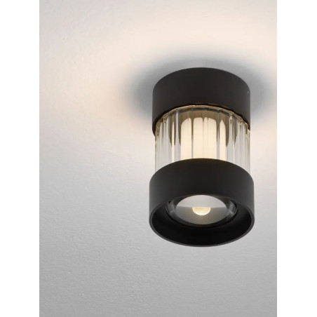 Plafon szklany ryflowany w stylu modern-retro Limidi 8cm ściemniacz LED 2700-3000K szkło przeźroczyste / czarny
