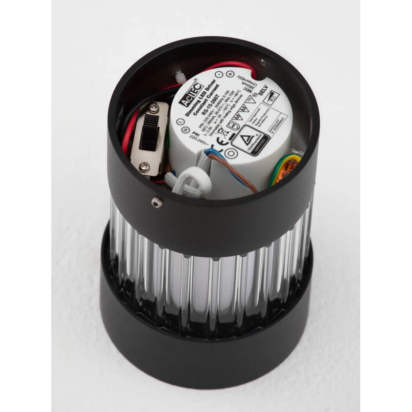 Plafon szklany ryflowany w stylu modern-retro Limidi 8cm ściemniacz LED 2700-3000K szkło przeźroczyste / czarny