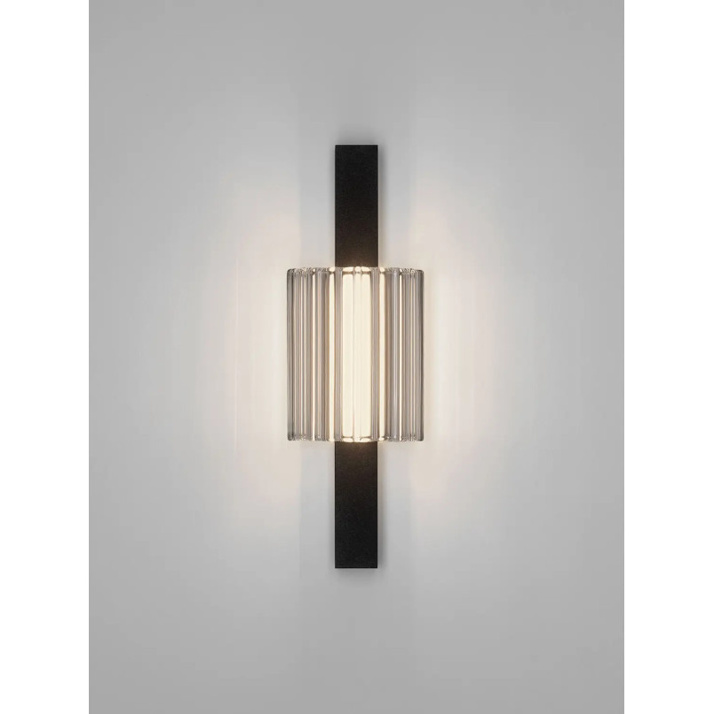 Kinkiet szklany ryflowany w stylu modern-retro Limidi H25cm ściemniacz LED 2700-3000K szkło przeźroczyste / czarny