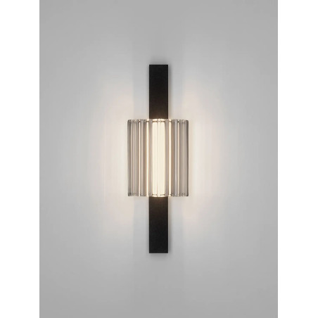 Kinkiet szklany ryflowany w stylu modern-retro Limidi H25cm ściemniacz LED 2700-3000K szkło przeźroczyste / czarny