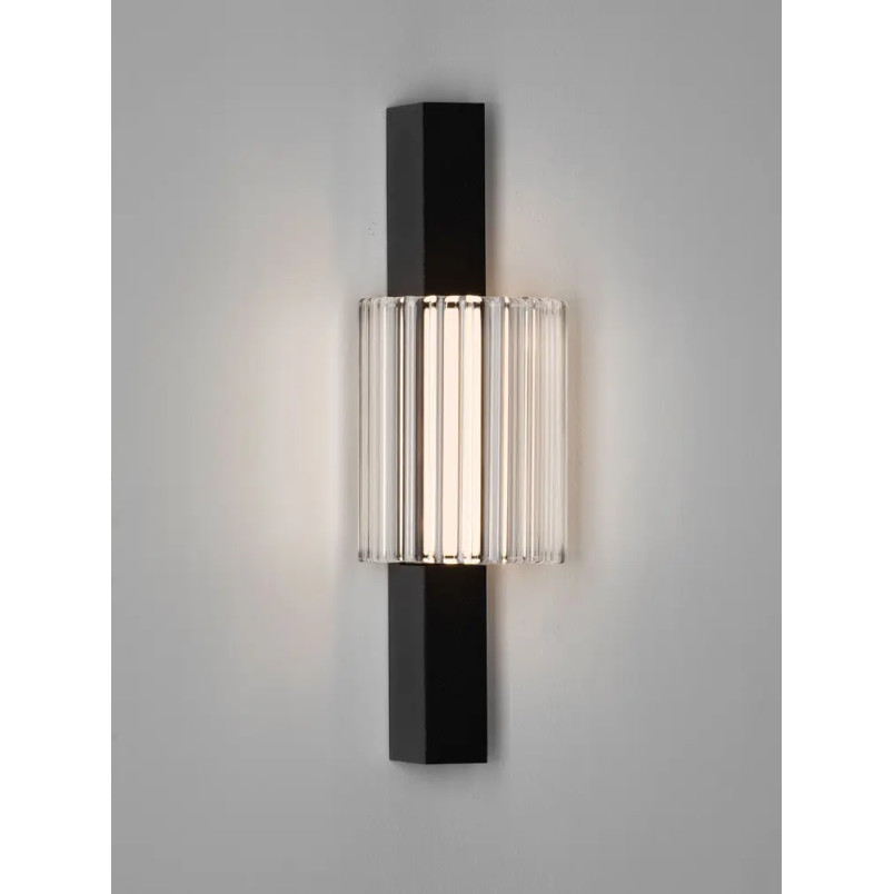 Kinkiet szklany ryflowany w stylu modern-retro Limidi H25cm ściemniacz LED 2700-3000K szkło przeźroczyste / czarny