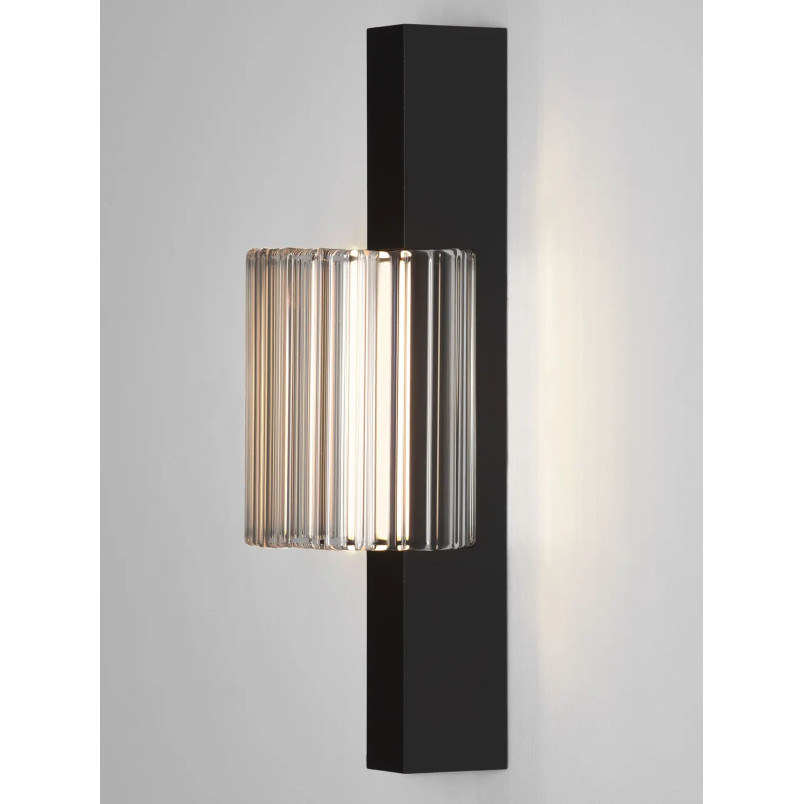 Kinkiet szklany ryflowany w stylu modern-retro Limidi H25cm ściemniacz LED 2700-3000K szkło przeźroczyste / czarny