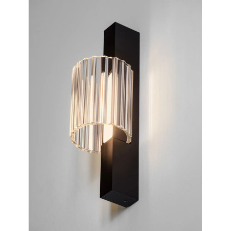 Kinkiet szklany ryflowany w stylu modern-retro Limidi H25cm ściemniacz LED 2700-3000K szkło przeźroczyste / czarny