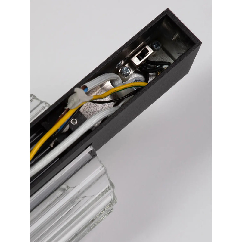 Kinkiet szklany ryflowany w stylu modern-retro Limidi H25cm ściemniacz LED 2700-3000K szkło przeźroczyste / czarny