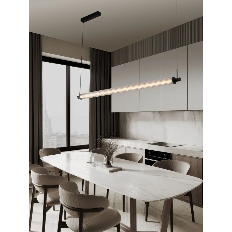 Lampa podłużna szklana z ryflowanym kloszem Limidi 131cm ściemniacz LED 2700-3000K szkło przeźroczyste / czarny