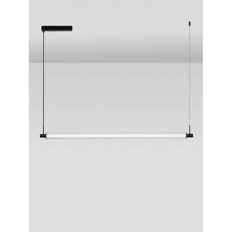 Lampa podłużna szklana z ryflowanym kloszem Limidi 131cm ściemniacz LED 2700-3000K szkło przeźroczyste / czarny
