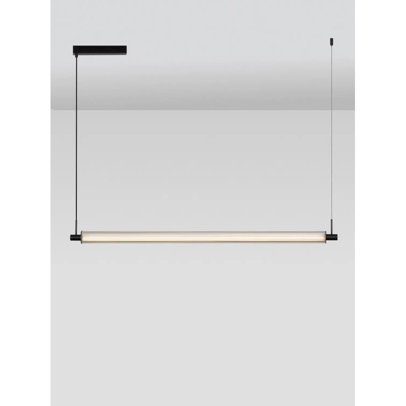 Lampa podłużna szklana z ryflowanym kloszem Limidi 131cm ściemniacz LED 2700-3000K szkło przeźroczyste / czarny