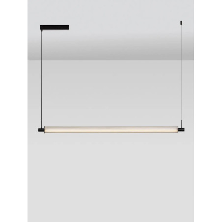 Lampa podłużna szklana z ryflowanym kloszem Limidi 131cm ściemniacz LED 2700-3000K szkło przeźroczyste / czarny