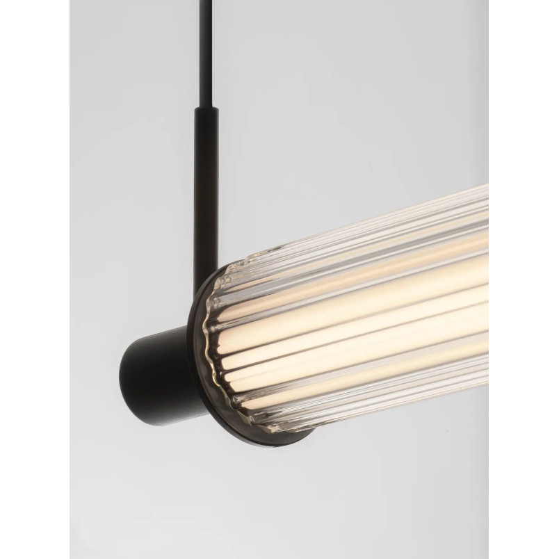 Lampa podłużna szklana z ryflowanym kloszem Limidi 131cm ściemniacz LED 2700-3000K szkło przeźroczyste / czarny