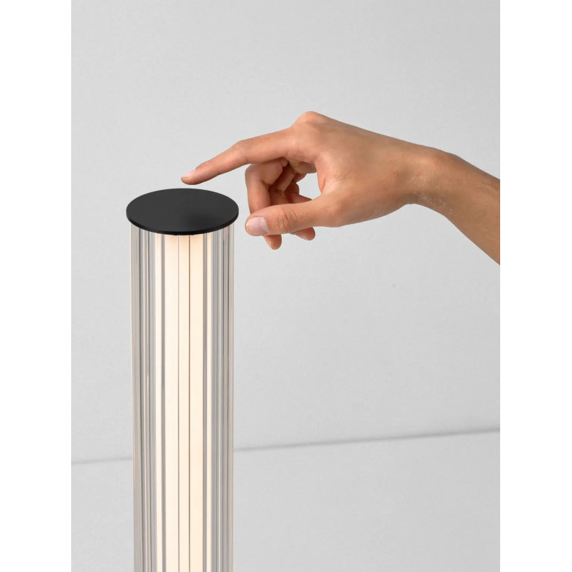 Lampa podłogowa szklana z ryflowanym kloszem w stylu modern-retro Limidi H130cm ściemniacz LED 2700-3000K szkło przeźroczyste / 