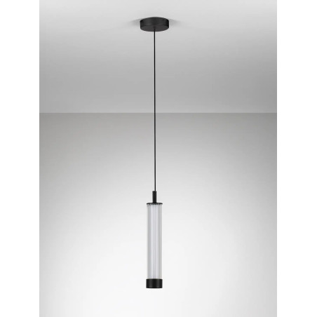 Lampa wisząca szklana z ryflowanym kloszem Limidi 6,5cm ściemniacz LED 2700-3000K szkło przeźroczyste / czarny