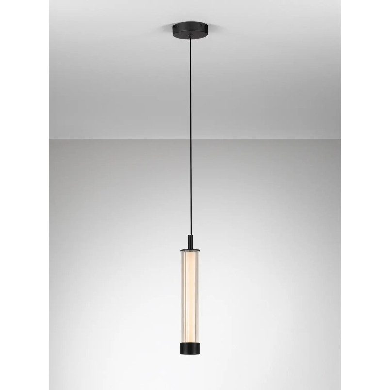 Lampa wisząca szklana z ryflowanym kloszem Limidi 6,5cm ściemniacz LED 2700-3000K szkło przeźroczyste / czarny