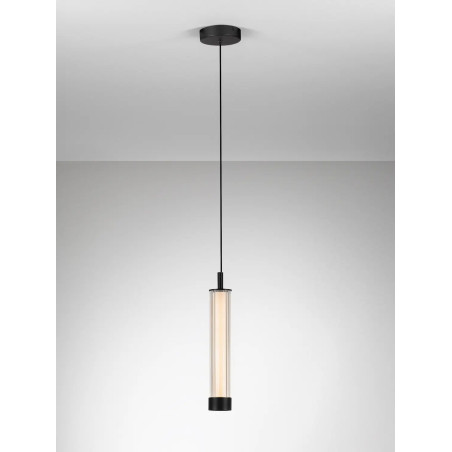 Lampa wisząca szklana z ryflowanym kloszem Limidi 6,5cm ściemniacz LED 2700-3000K szkło przeźroczyste / czarny