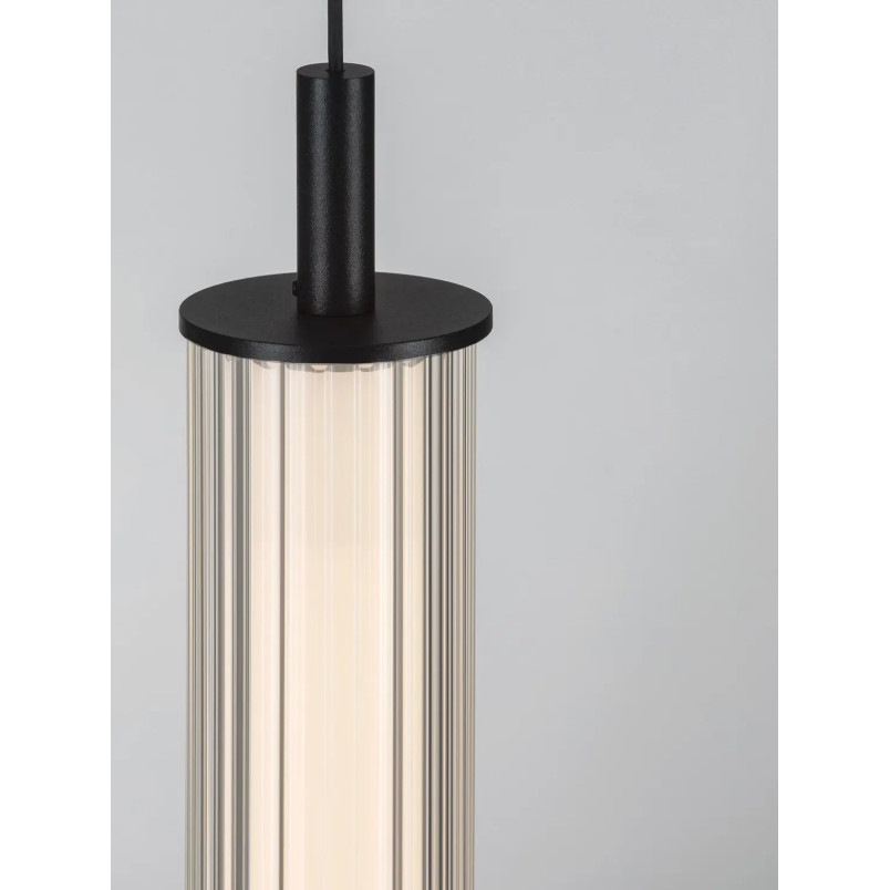 Lampa wisząca szklana z ryflowanym kloszem Limidi 6,5cm ściemniacz LED 2700-3000K szkło przeźroczyste / czarny