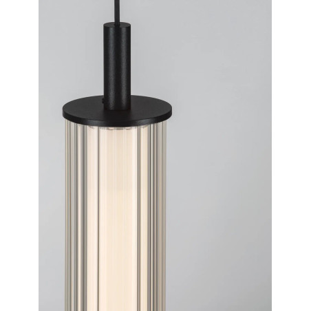 Lampa wisząca szklana z ryflowanym kloszem Limidi 6,5cm ściemniacz LED 2700-3000K szkło przeźroczyste / czarny