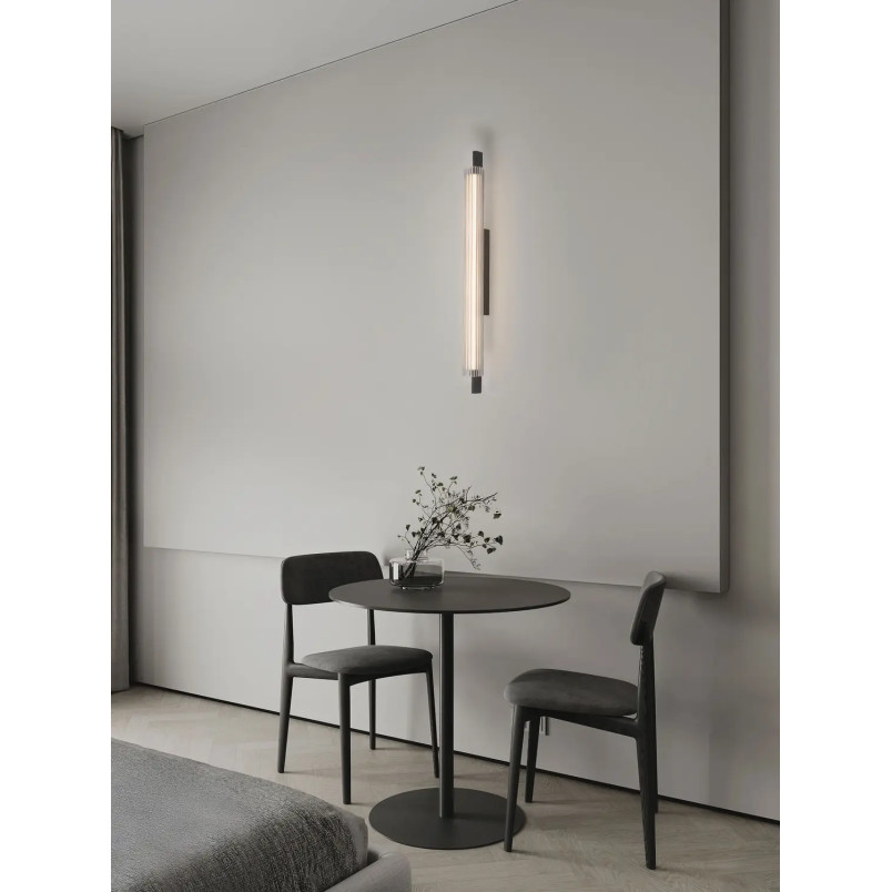 Kinkiet szklany ryflowany w stylu modern-retro Limidi H70cm ściemniacz LED 2700-3000K szkło przeźroczyste / czarny