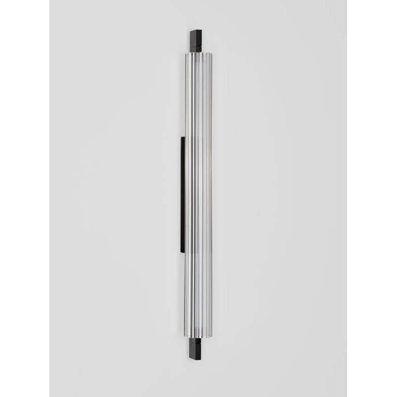 Kinkiet szklany ryflowany w stylu modern-retro Limidi H70cm ściemniacz LED 2700-3000K szkło przeźroczyste / czarny