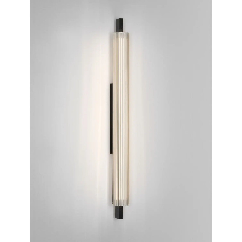 Kinkiet szklany ryflowany w stylu modern-retro Limidi H70cm ściemniacz LED 2700-3000K szkło przeźroczyste / czarny