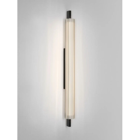Kinkiet szklany ryflowany w stylu modern-retro Limidi H70cm ściemniacz LED 2700-3000K szkło przeźroczyste / czarny