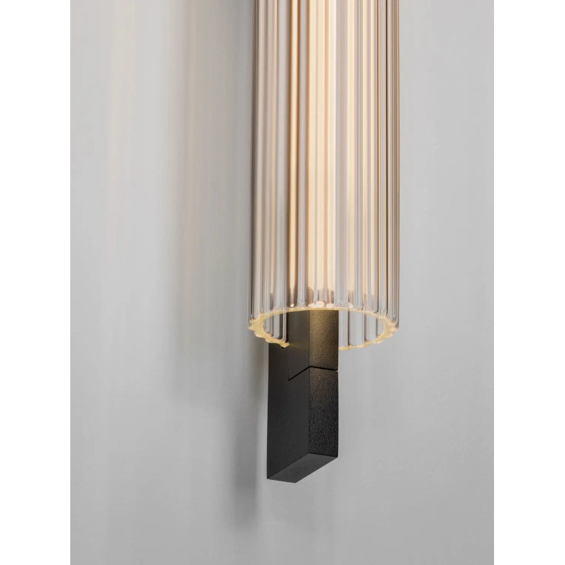 Kinkiet szklany ryflowany w stylu modern-retro Limidi H70cm ściemniacz LED 2700-3000K szkło przeźroczyste / czarny